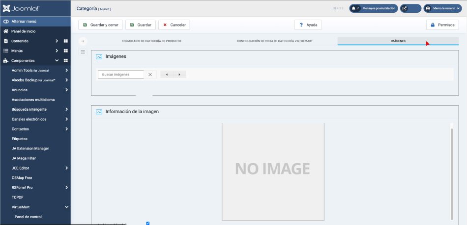 Pestaña Images de una categoría de VirtueMart